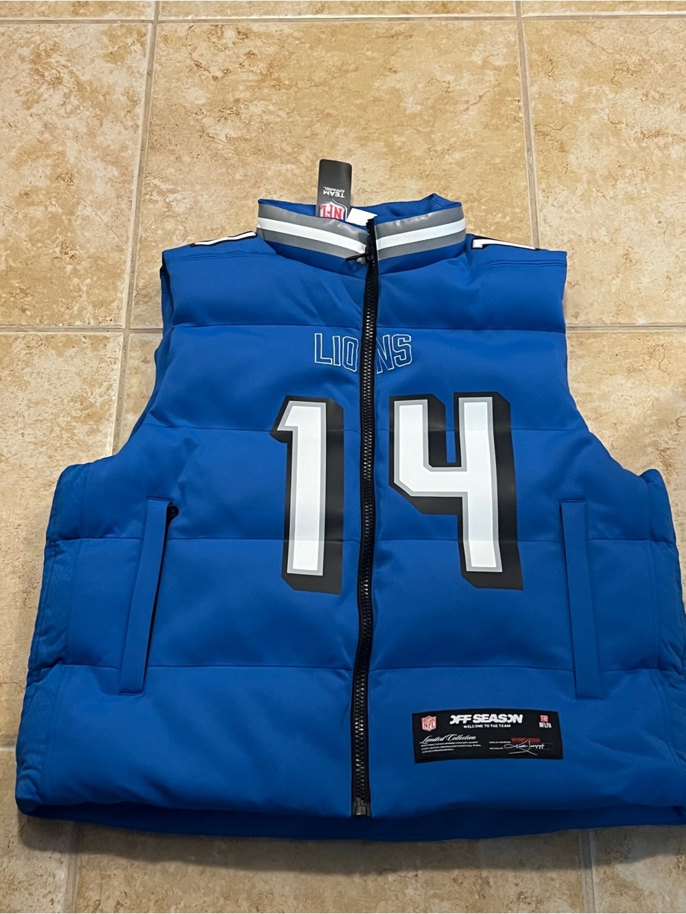 NFL Detroit Lions Blue Puffer Vest unisex men’s large women’s xl